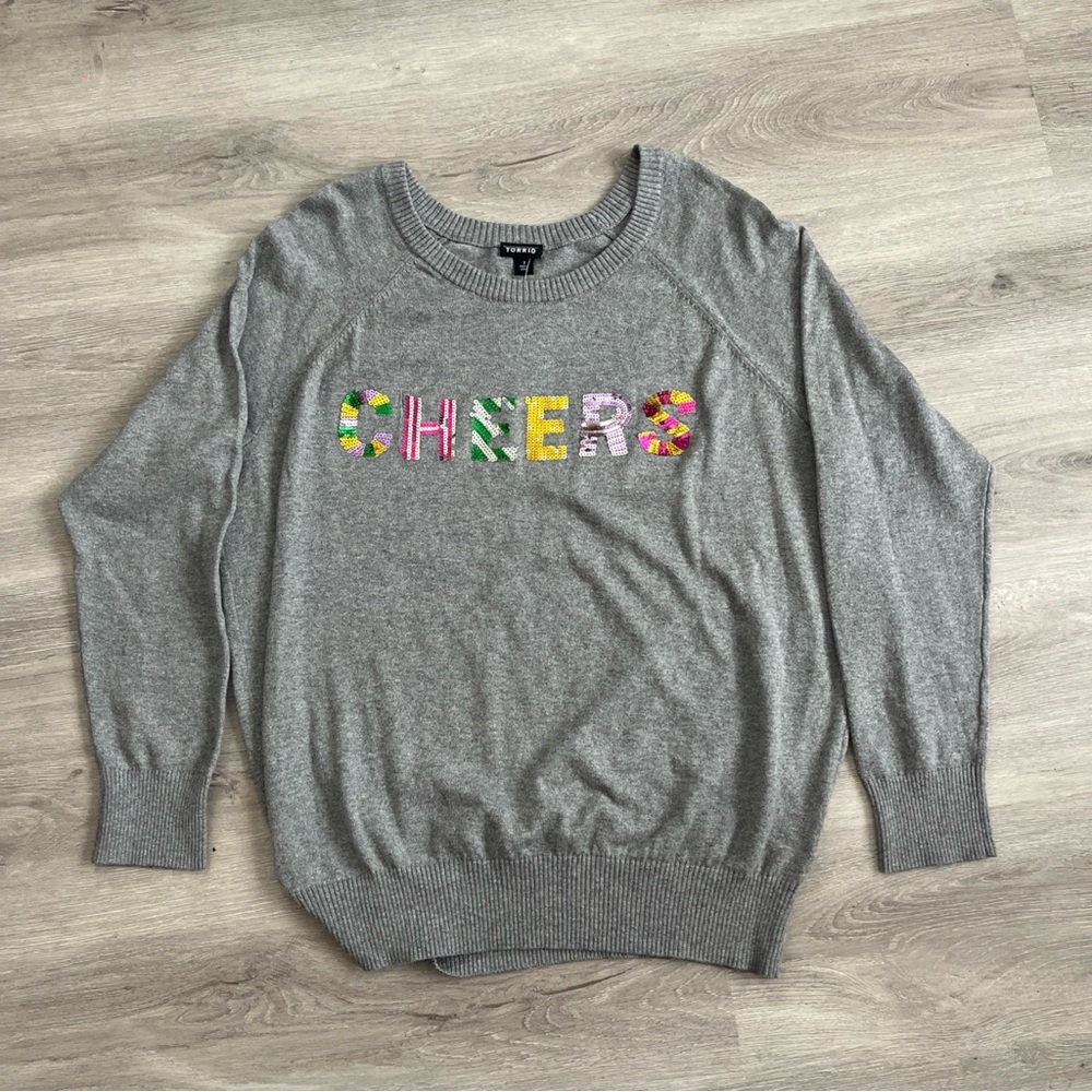 Torrid size 1 Sequined "CHEERS" Sweater, Pullover NWT 100% Cotton